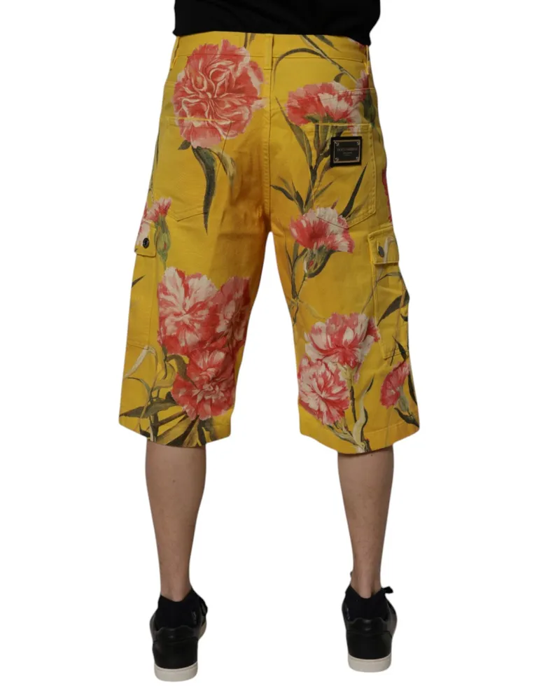 Dolce & Gabbana Yellow Floral Cargo Denim Men Bermuda Shorts Cotton Yellow