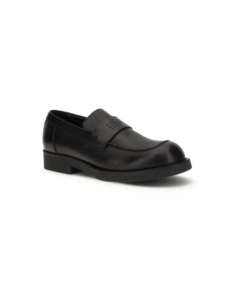 Maison Margiela Men's Black Calf Leather Bos Taurus Slip-On Loafers Black