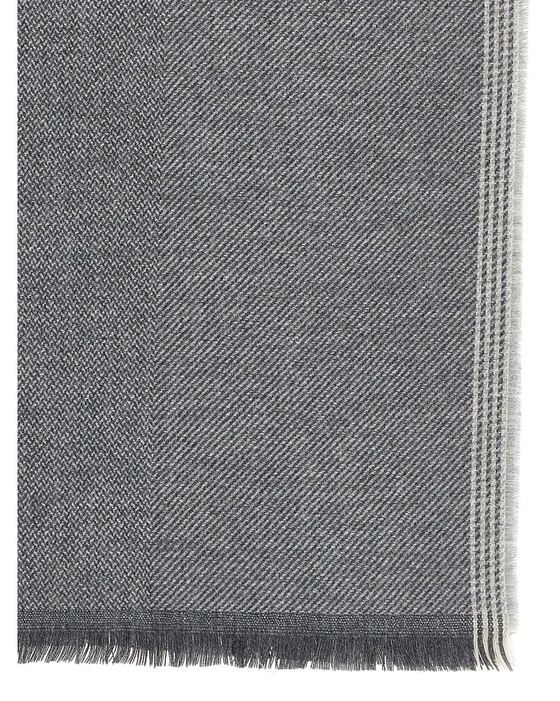 Brunello Cucinelli Diagonal Wool and Cashmere Scarf — Grey Grey