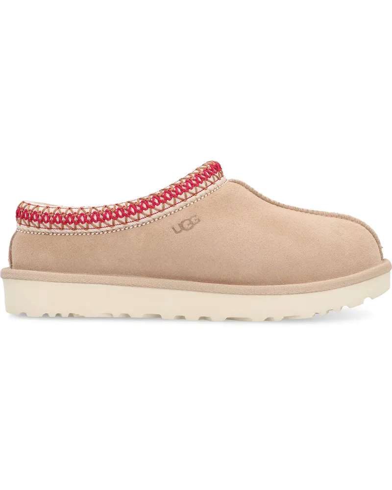 UGG Women's Smooth Suede Slippers With Sheepskin Lining Beige Ovine Leather Flat Shoes Beige