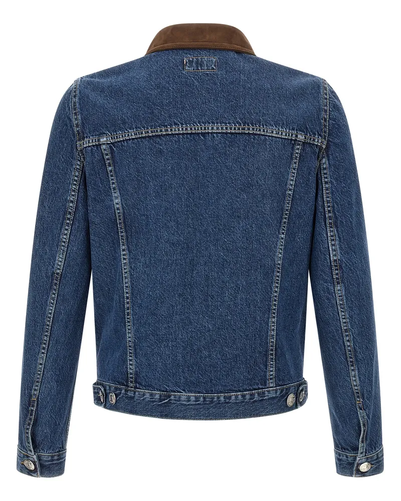 Brunello Cucinelli Suede Collar Denim Jacket — Blue Blue