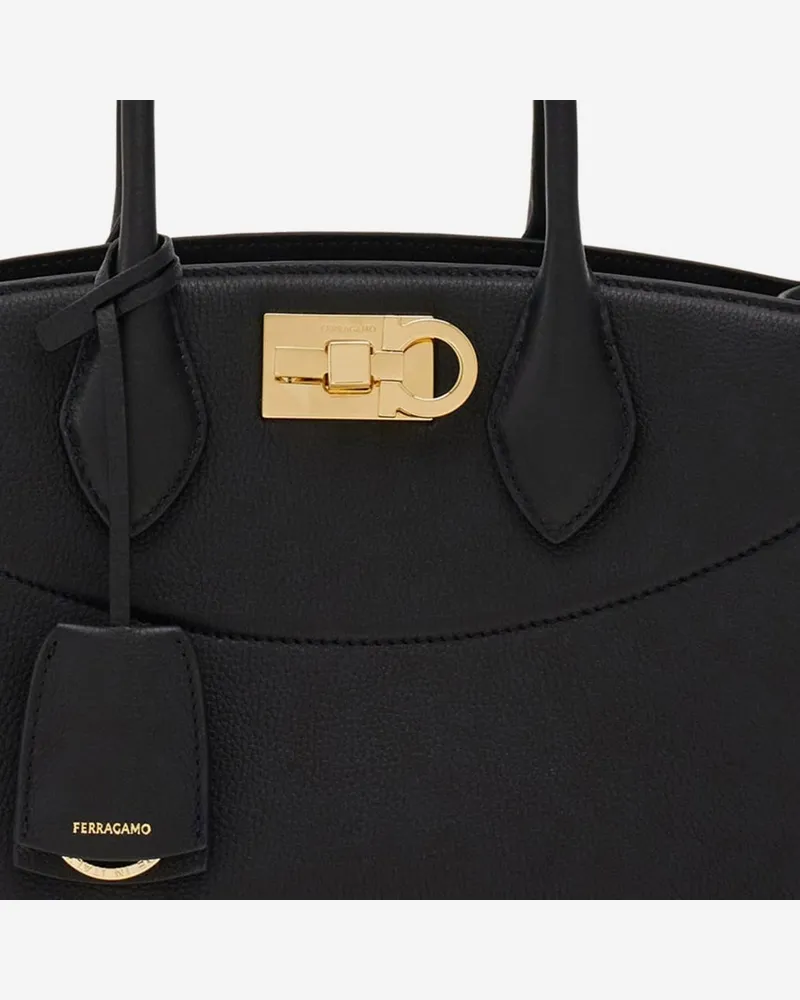 Ferragamo Women's Handbag Textured Leather Black Calfskin Handbags Hand Bags Black