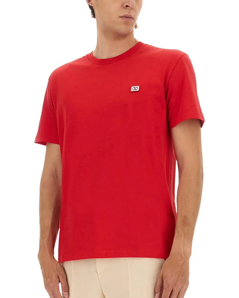 Valentino Garavani Logo-Embroidered Cotton T-Shirt — Red Red