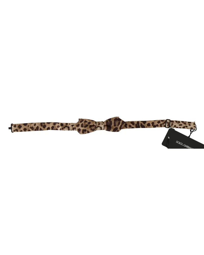Dolce & Gabbana Brown Leopard Silk Adjustable Neck Papillon Men Bow Tie Brown