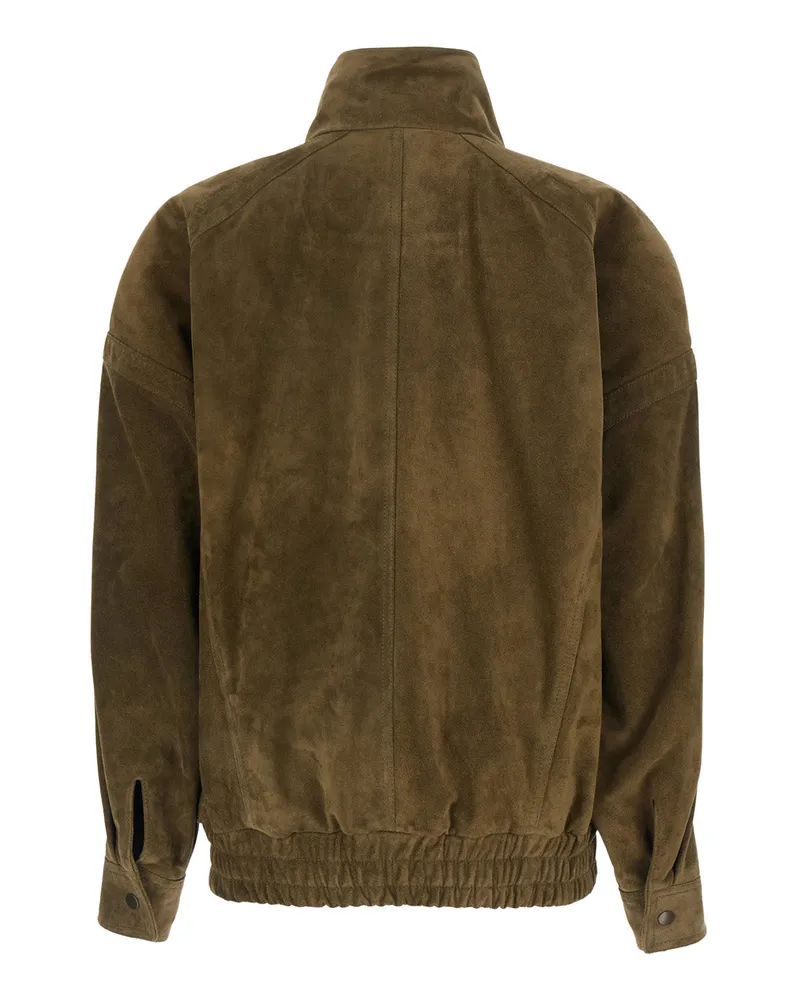 Saint Laurent Double-Breasted Suede Jacket — Green Green