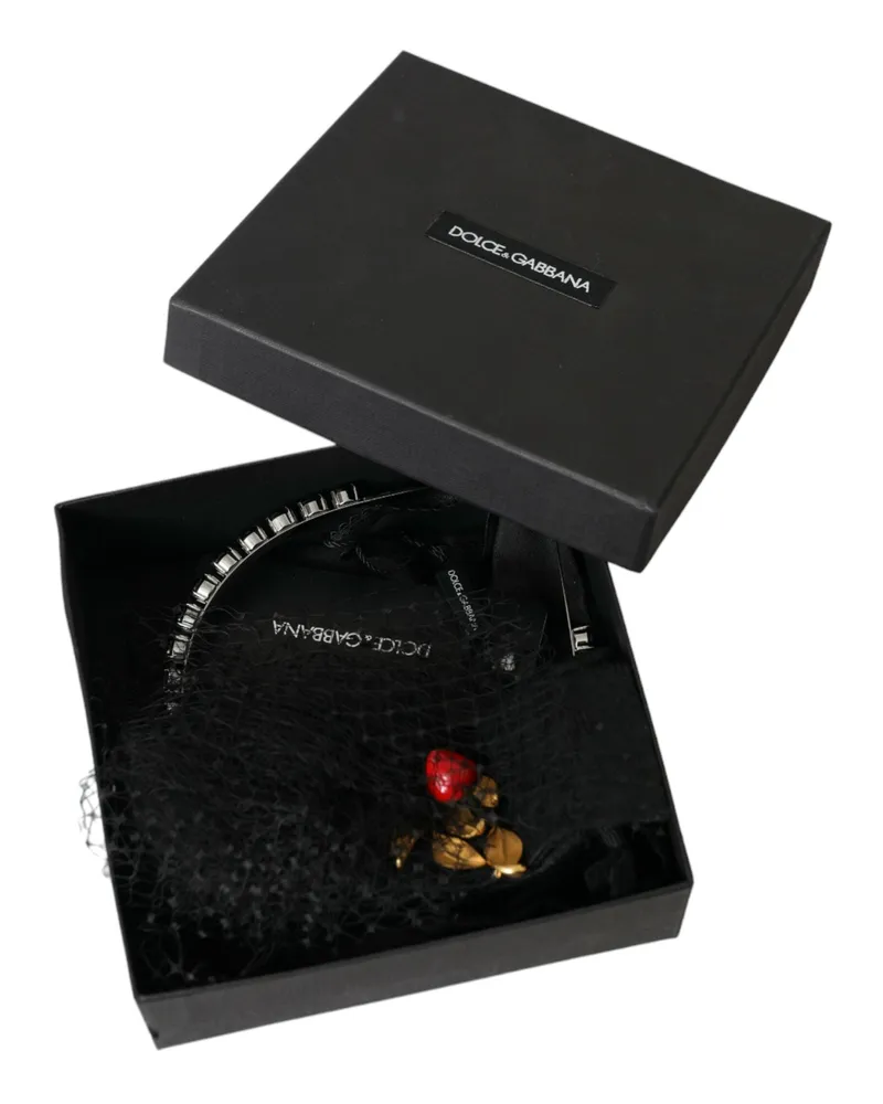 Dolce & Gabbana Crystal Mesh Strawberry Sicily Headband — Black Black
