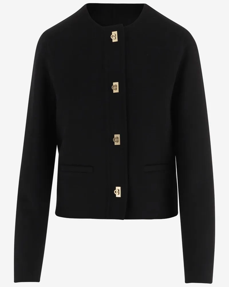 Ferragamo Women's Wool And Cashmere Jacket, Gold Buttons Black Black