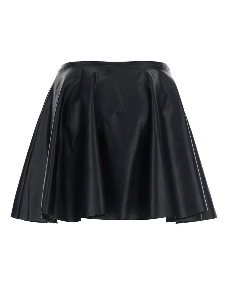 Norma Kamali Flared Leather Mini Skirt — Black Black