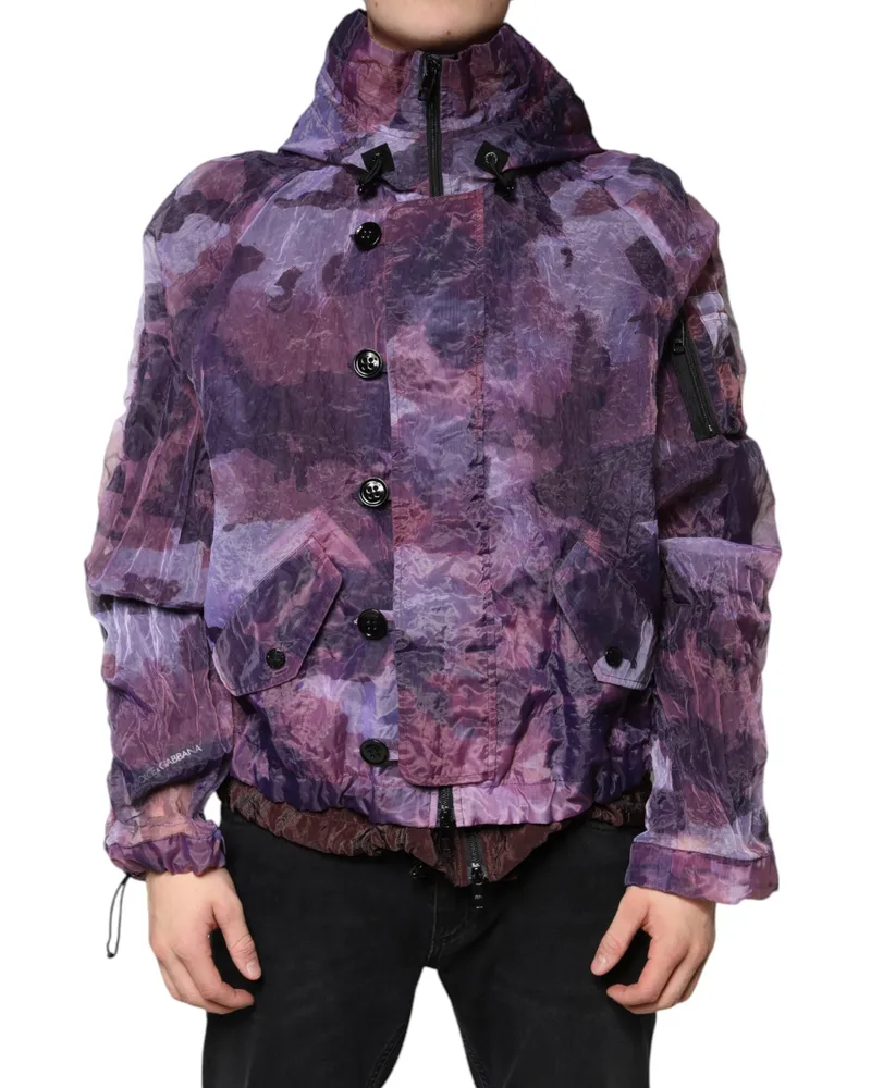 Dolce & Gabbana Purple Camouflage Hooded Men Blouson Jacket Nylon Polyester Clothing Purple