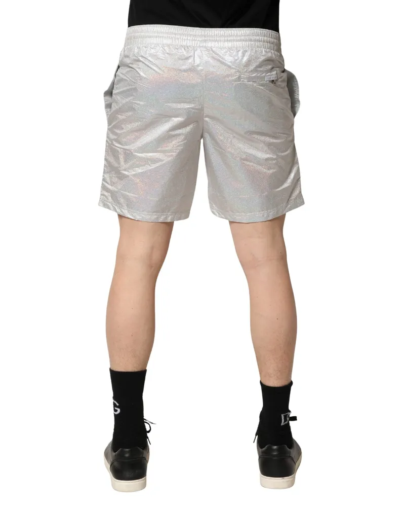 Dolce & Gabbana Silver Polyester Drawstring Men Shorts Swimwear Silver