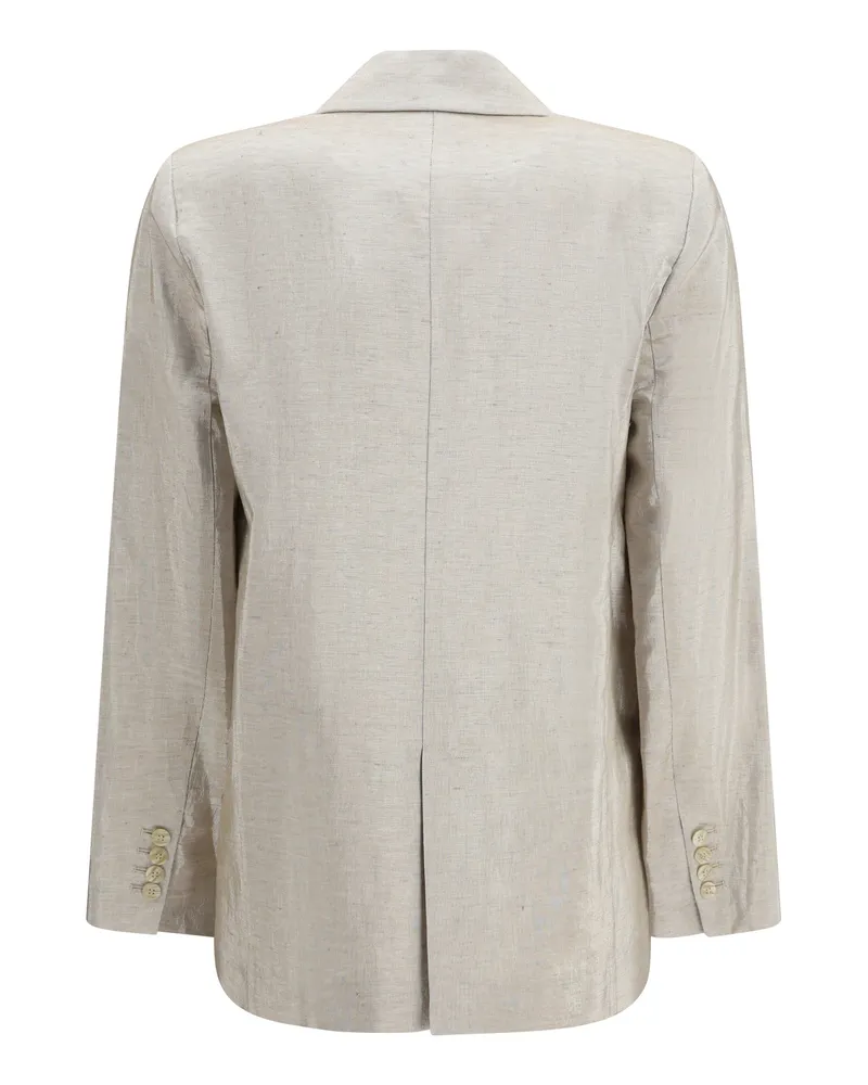 forte_forte Women's Double-Breasted Jacket Linen And Lurex With Jewel Buttons Lucente Cotton; Linen; Polyester Beige