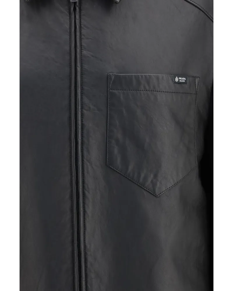 Prada Men's Jacket Nappa Leather Black Lambskin Black