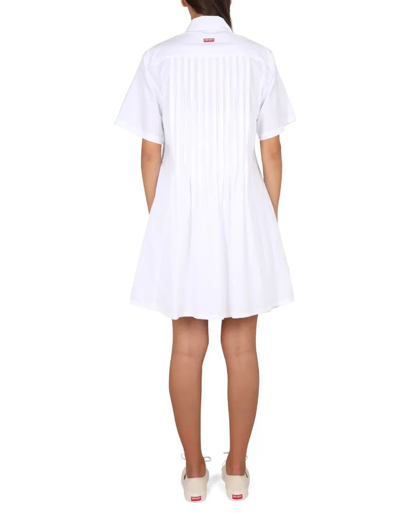 Kenzo Pleated Chemise Dress — White White