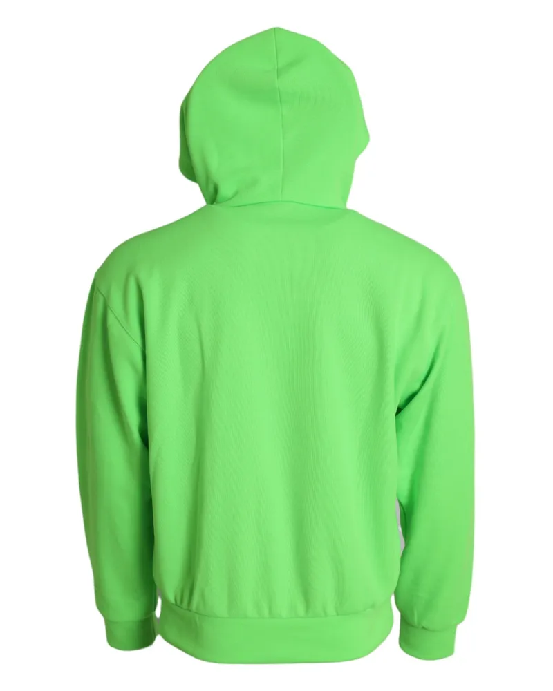 Dolce & Gabbana Men Neon Green Hooded Full Zip Top Sweater Polyester Green