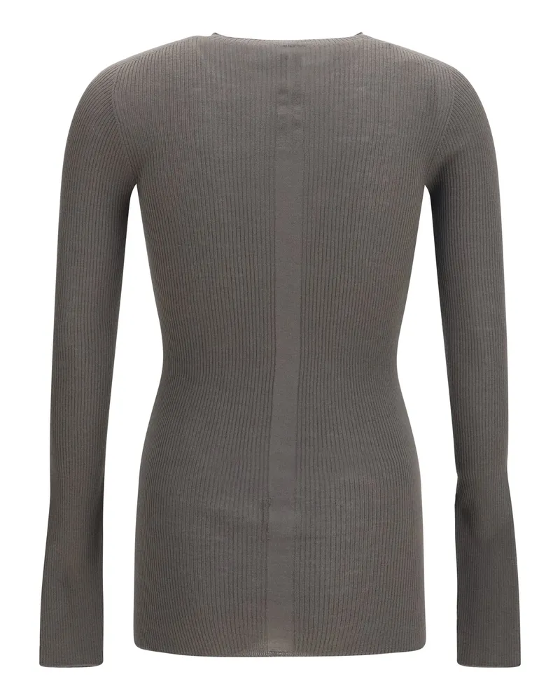 Rick Owens Men's Sweater Ribbed Long-Sleeve Dust Merino Wool Gray
