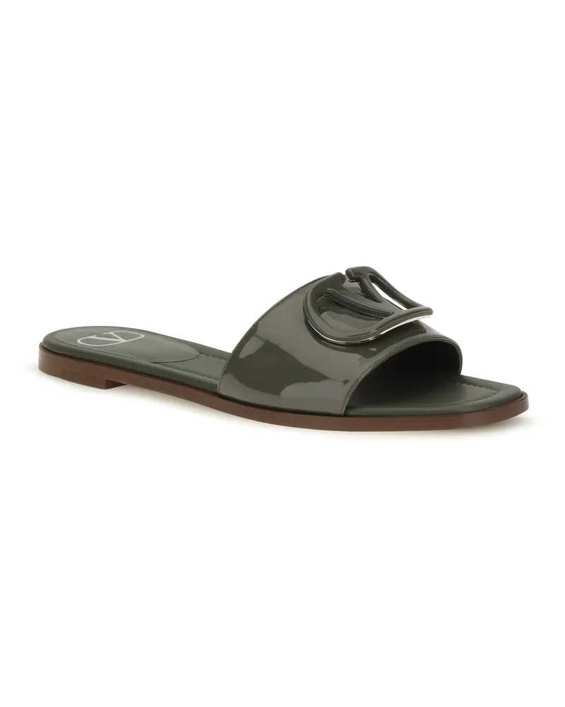 Valentino Garavani Women's Slide Sandals Vlogo Patent Leather Oasis Gray