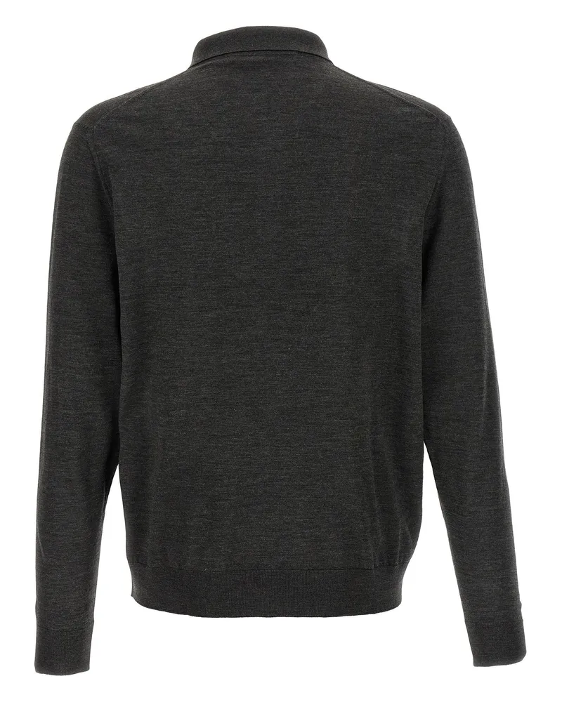 Kiton Wool Knit Half-Zip Polo Shirt — Charcoal Charcoal