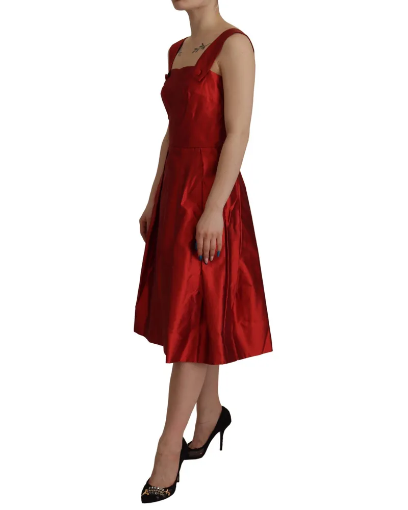 Dolce & Gabbana Women's Red A-Line Pleated Satin Silk Dress Red