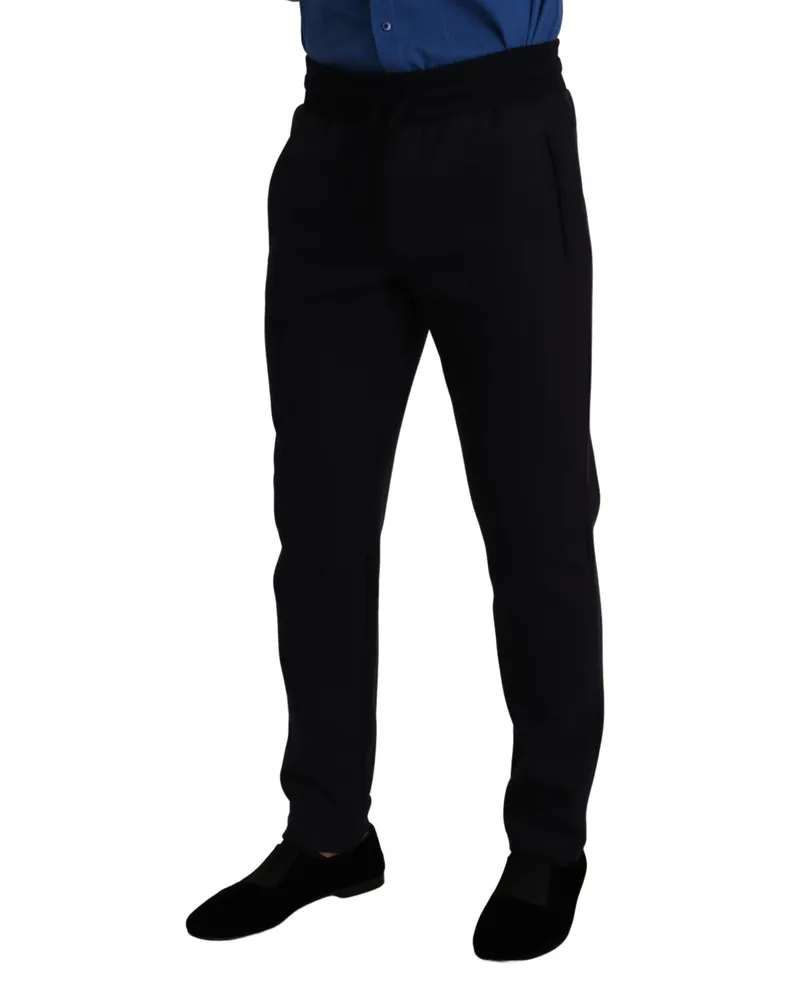 Dolce & Gabbana Men Blue Cotton Stretch Jogging Trouser Pants Nylon Elastane Navy