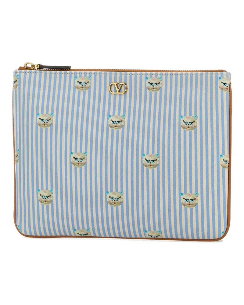 Valentino Garavani Men's Printed Leather Pouch Lightivorycelestemulticolornaturalc Calf - Bos Taurus Portafogli Blue