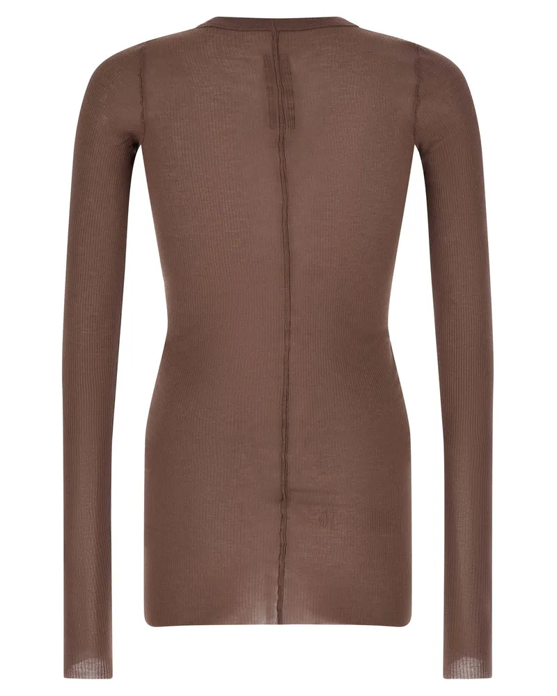 Rick Owens Ribbed Viscose-Silk Blend T-shirt — brown Brown