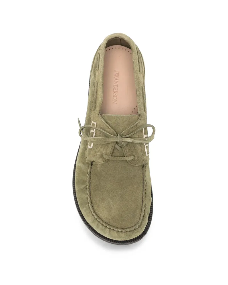 J.W.Anderson Whipstitch Square Toe Suede Sneaker — Green Green