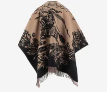 Reversible Check Wool Cape — Beige