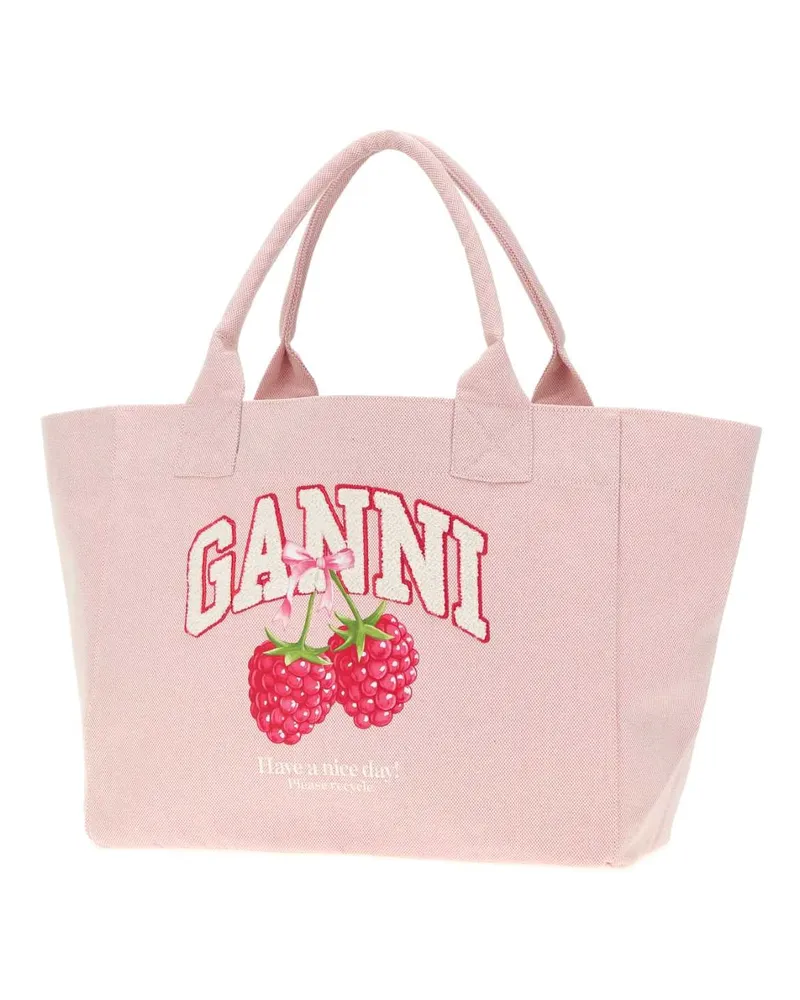 Ganni Women's Pink Canvas Medium Trapeze Shopping Bag Egret Exterior: Fabric Borse A Mano Pink