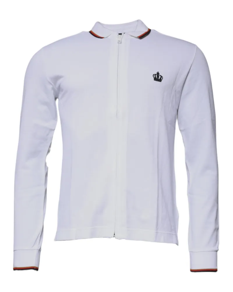 Dolce & Gabbana White Crown Men Full Zip Sweatshirt Sweater Cotton Silk Clothing White