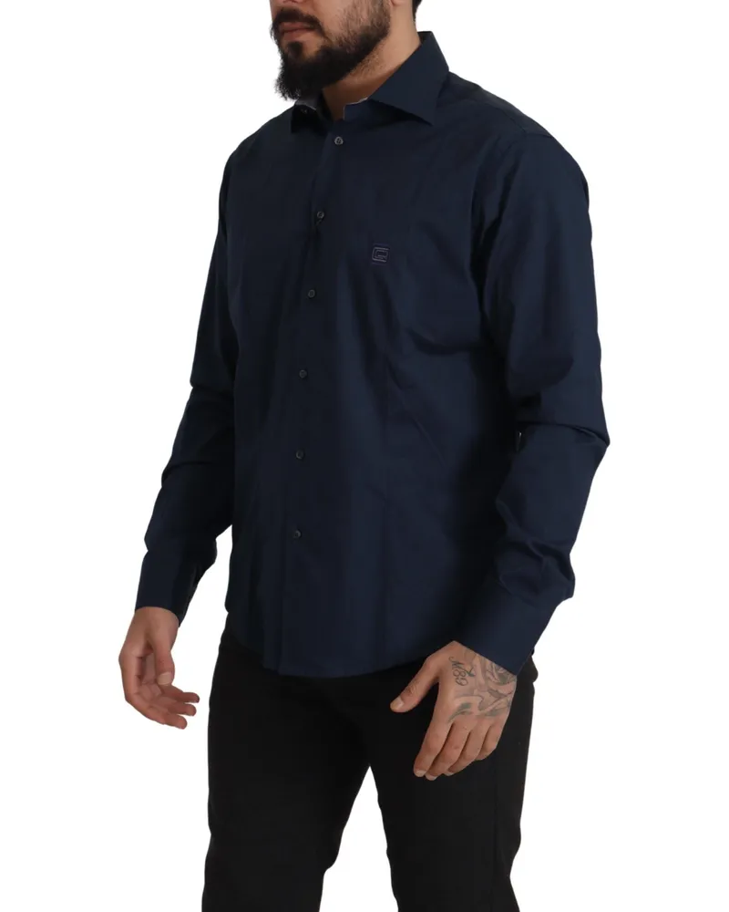 Roberto Cavalli Men's Navy Blue Cotton Dress Formal Shirt Navy
