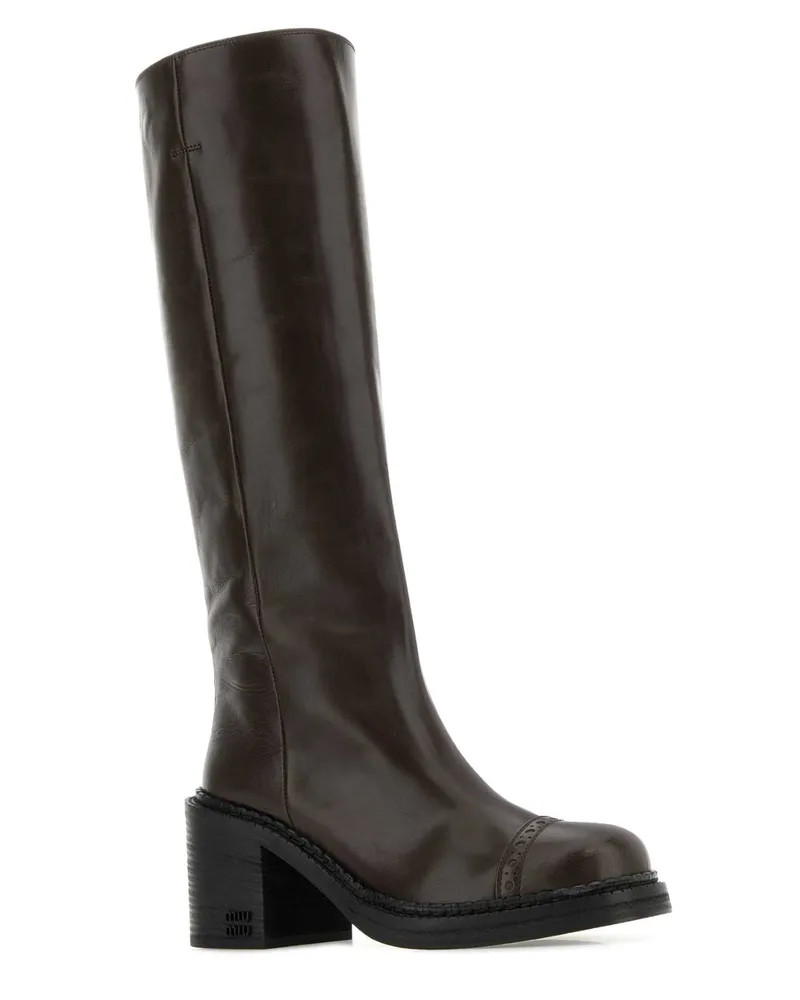 Miu Miu Women's Chocolate Leather Boots Moro Stivali Brown