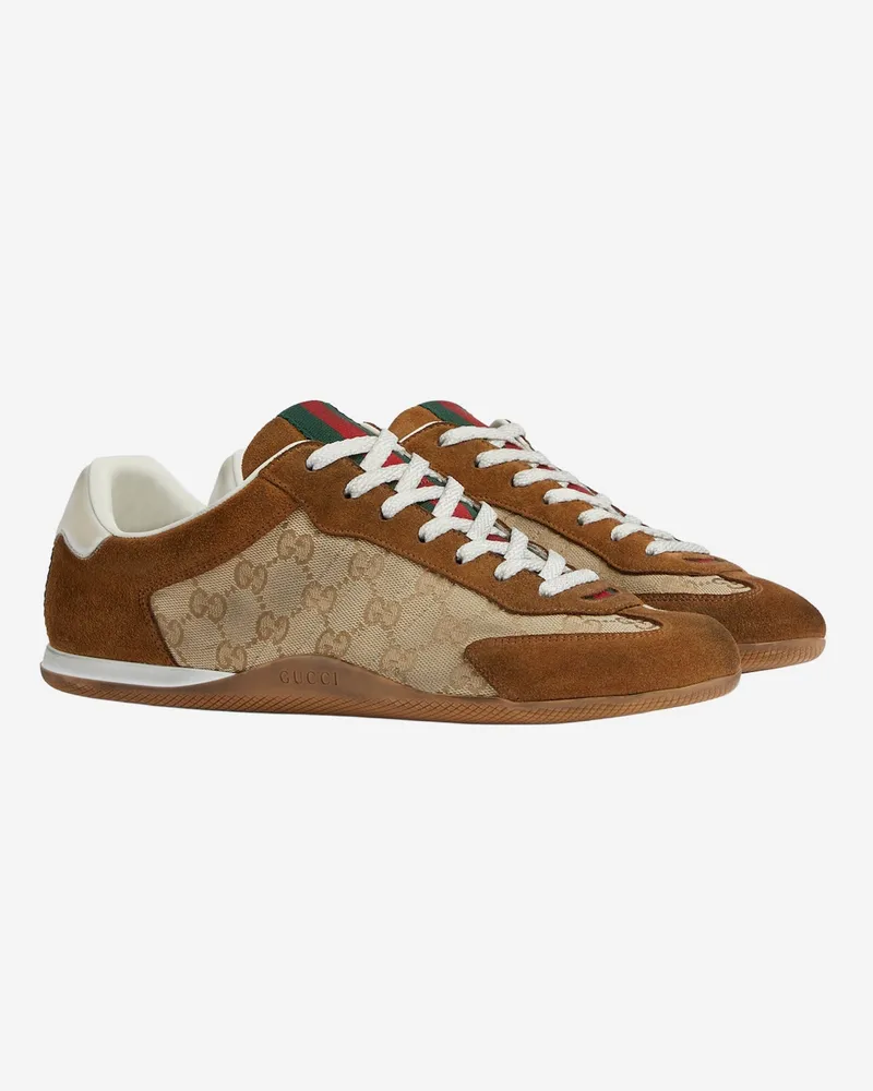 Gucci Men's Leather And Fabric Shift Sneakers Brown Trainers Brown