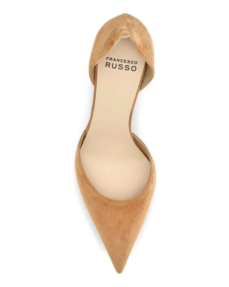 Francesco Russo Women's Pumps Dorsay Flame Pumpkin Suede Calf Leather High Heel Shoes Orange