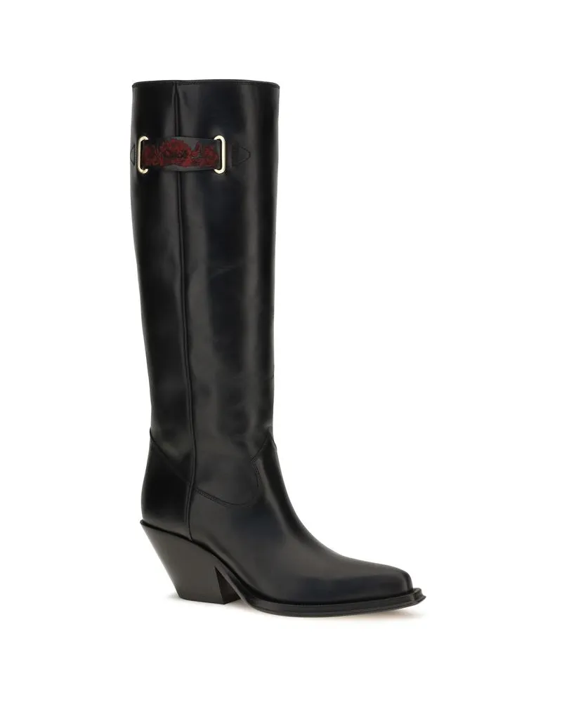 Chloé Women's Black Calf Leather Bos Taurus Over The Knee Shoe Black