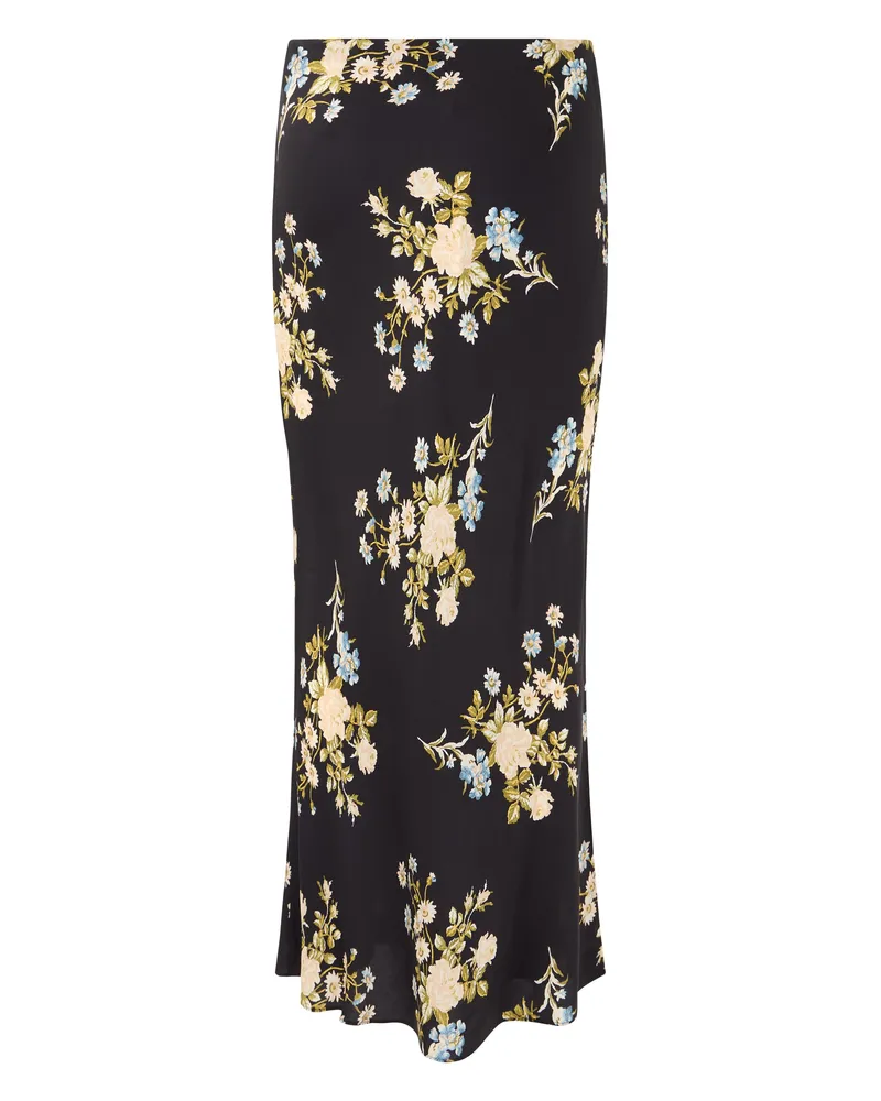 Veronica Beard Floral Silk Skirt — Black Black