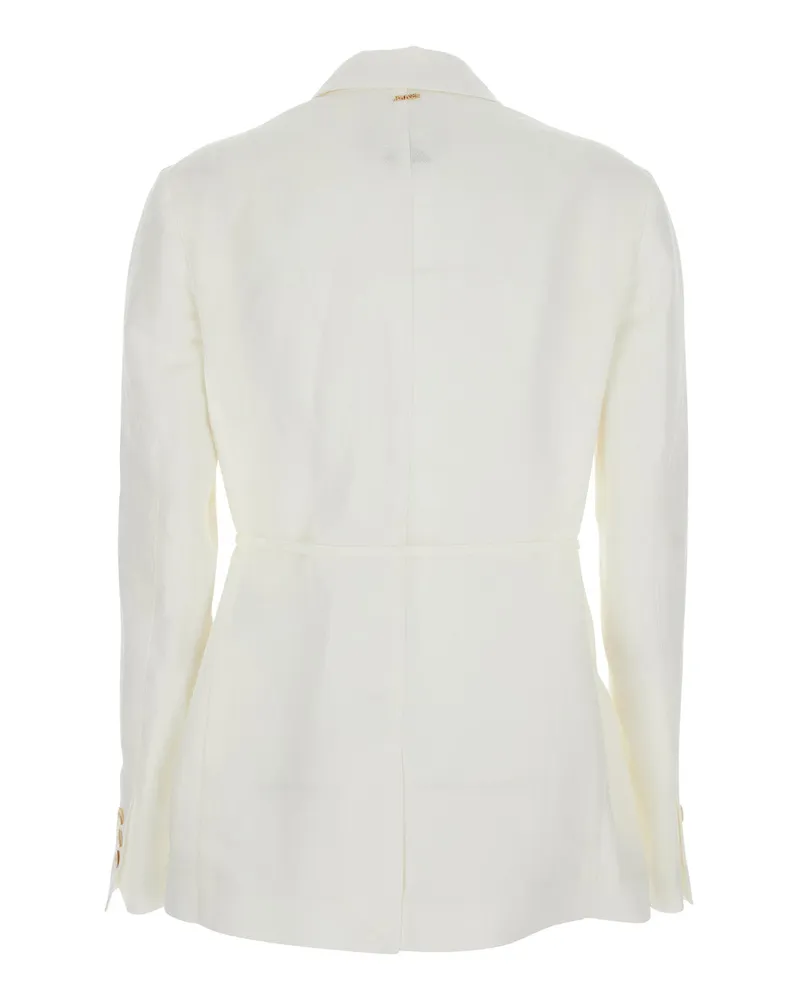Twin-Set Women's Blazer White Linen-Blend Blazers Jacket White