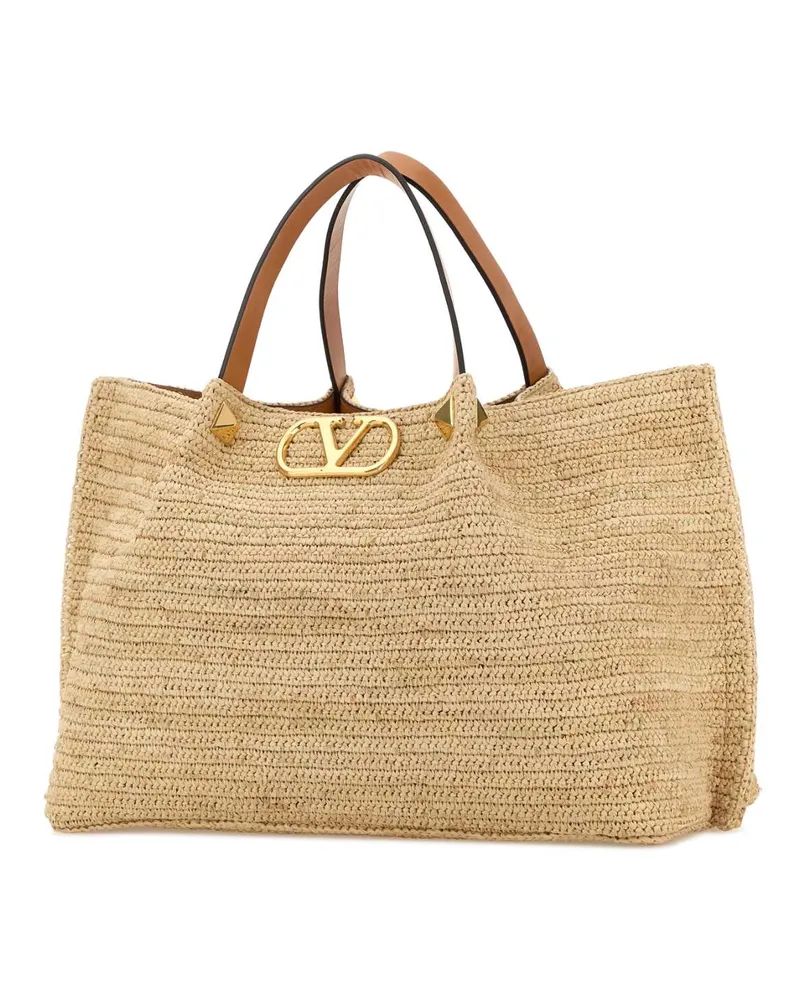 Valentino Garavani Women's Raffia Vlogo Signature Shopping Bag Naturalenaturalcamel Borse A Mano Beige