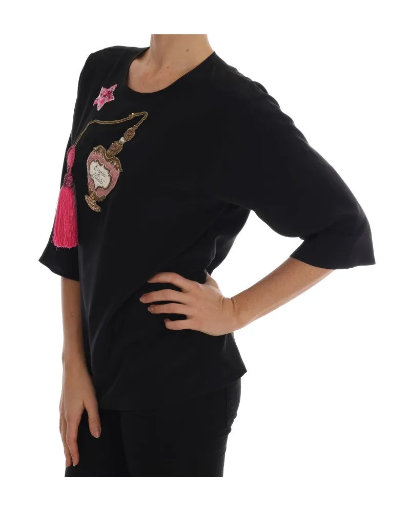 Dolce & Gabbana Women Black Silk Fairy Tale Top Crystal Blouse Black