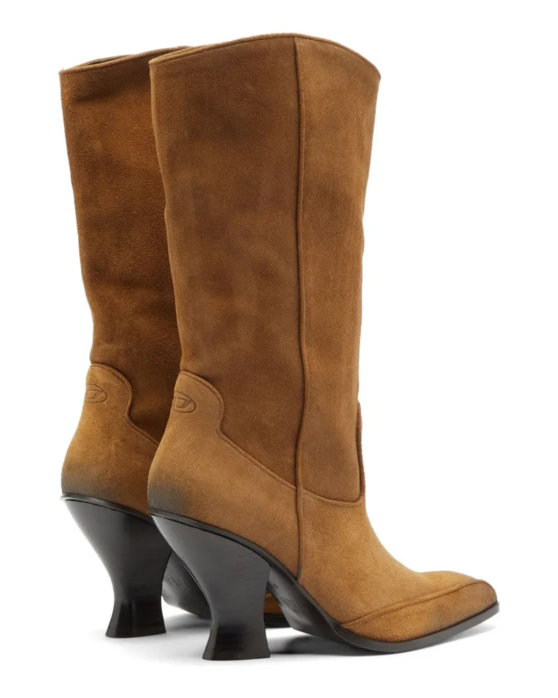 Diesel Suede Leather with Sculpted Heel Boot — Camel Camel