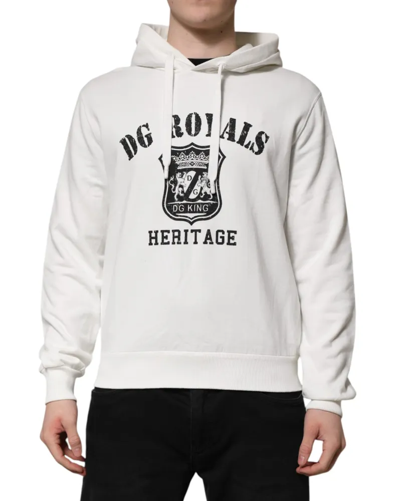 Dolce & Gabbana Men's White Cotton Dg Royal Print Hooded Sweater Off Clothing White