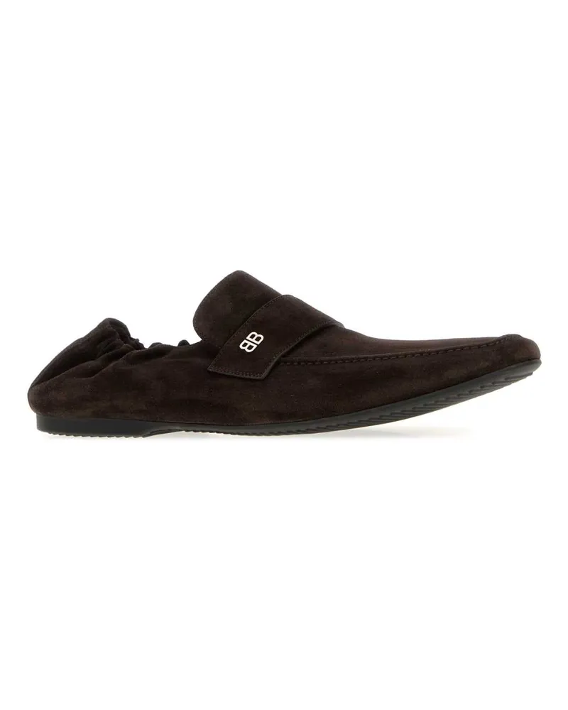 Balenciaga Men's Dark Brown Suede Palermo Bb Loafers Brownagsilver Mocassini Brown