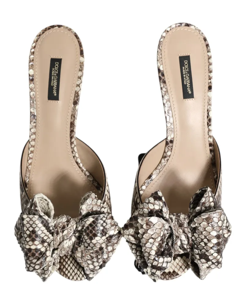 Dolce & Gabbana Women's Multicolor Keira Bow Leather Peep Toe Mules Shoes Python Multicolor