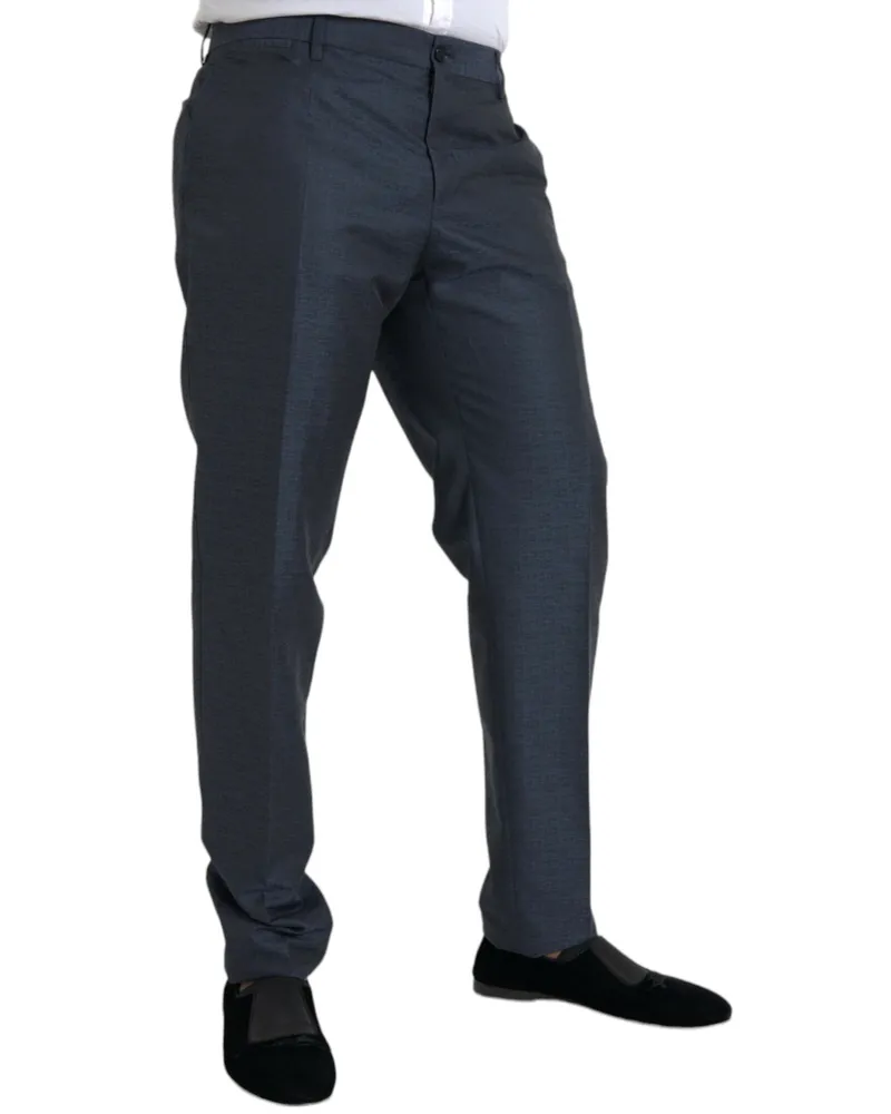 Dolce & Gabbana Blue Wool Men Skinny Dress Pants Virgin Polyester Blue