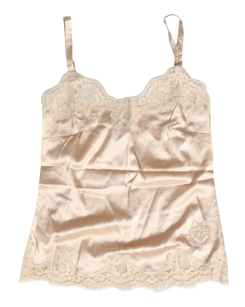 Dolce & Gabbana Women's Beige Lace Silk Satin Tank Lingerie Sleepwear Cotton Elastane Nylon Clothing Beige