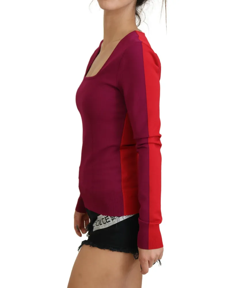 Dolce & Gabbana Women Multicolor Viscose Square Neck Pullover Sweater Clothing Burgundy