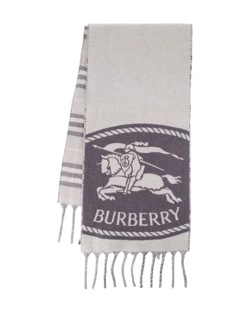 Burberry Equestrian Logo-Print Cashmere Scarf — Gray Gray