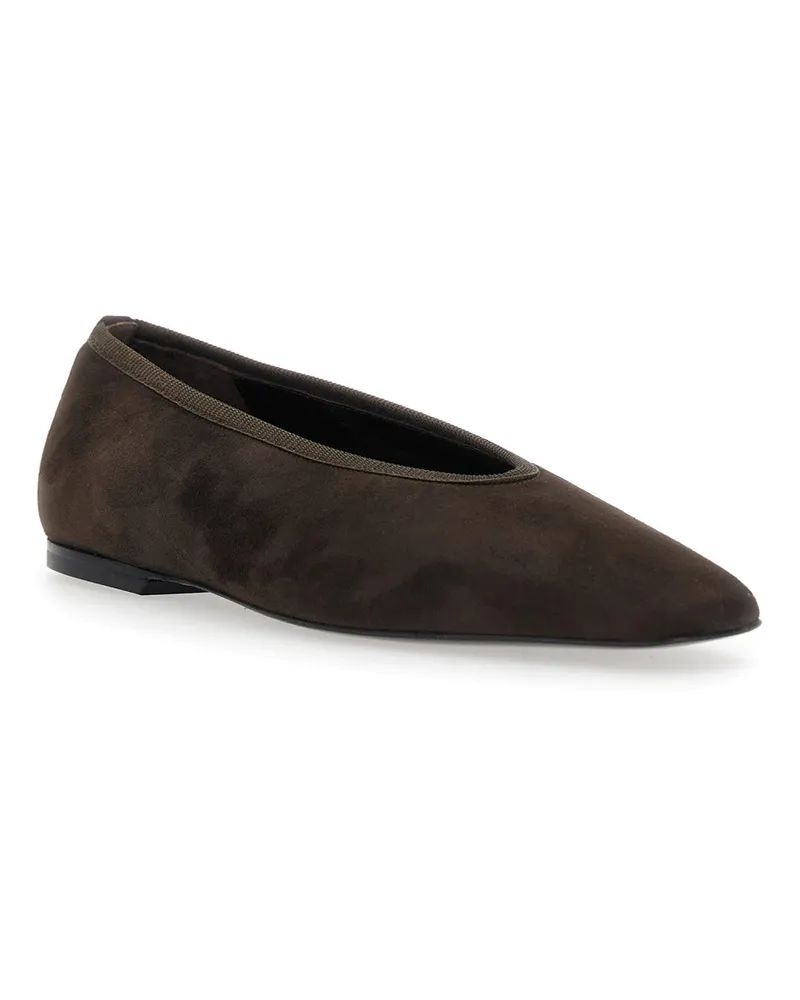 Totême Women's Brown Suede Ballerinas With Square Toe Ballerina Shoes Brown