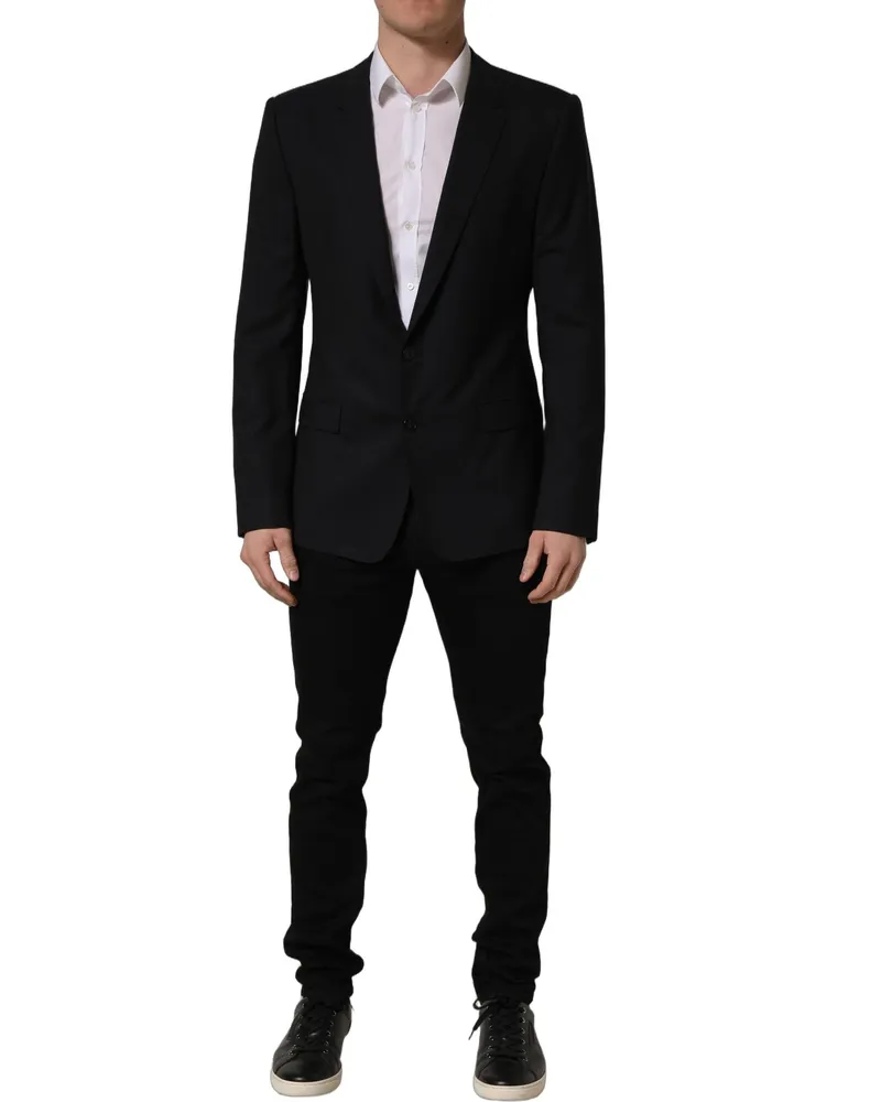 Dolce & Gabbana Men's Black Wool Single Breasted Blazer Jacket Virgin Elastane Clothing Black