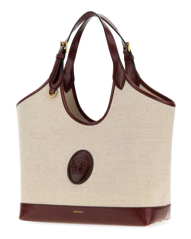 Versace Women's Cappuccino Canvas Large Riviã¨re Shopping Bag Beigepalisandro Borse A Mano Beige