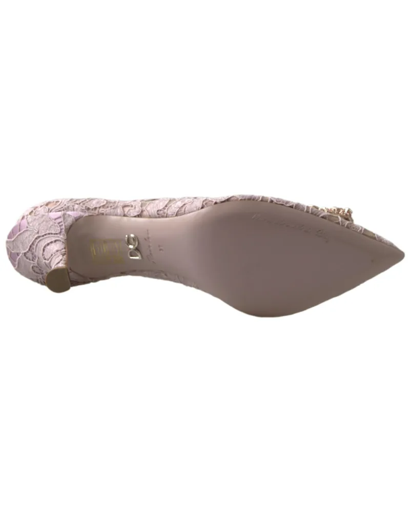 Dolce & Gabbana Women's Pink Floral Lace Dg Crystal Pumps Shoes Cotton Pink